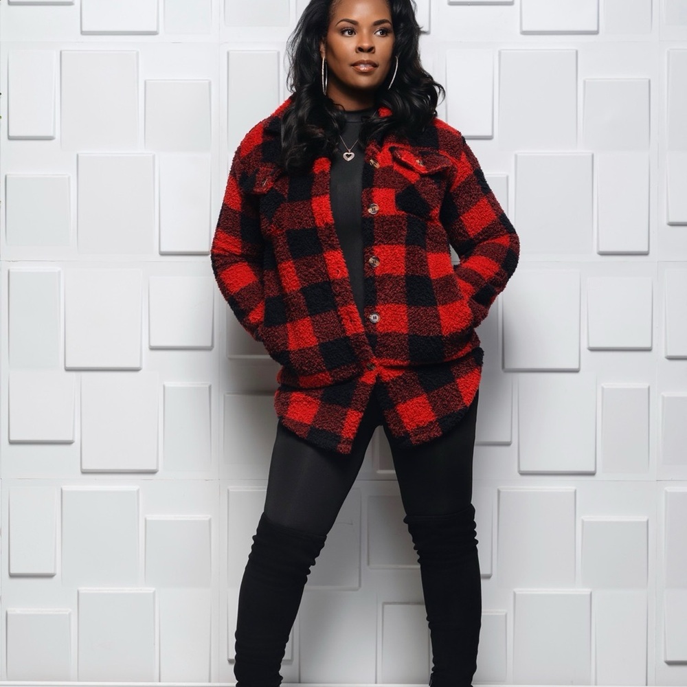 Plaid Red and Black Women's Jacket